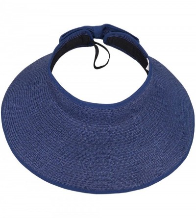 Sun Hats Women's Sun Protective Foldable Travel Straw Visor Hat - Dark Blue - CC18E3AZCY4 $16.65