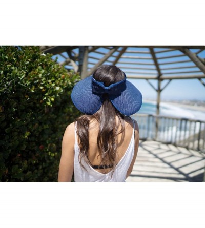 Sun Hats Women's Sun Protective Foldable Travel Straw Visor Hat - Dark Blue - CC18E3AZCY4 $16.65