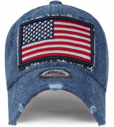 Baseball Caps USA Flag Patch Denim Cotton Vintage Distressed Baseball Cap Trucker Hat - Blue Denim - CA17Z72LXXT $13.30