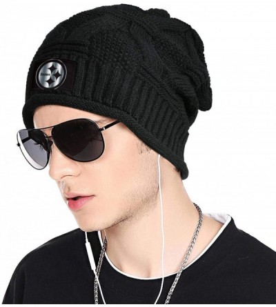 Skullies & Beanies Trendy Winter Warm Beanies Hat for Mens Women's Slouchy Soft Knit Beanie Cool Knitting Caps - Black-25 - C...