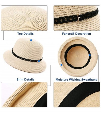 Sun Hats Womens Wide Roll Up Brim Packable Straw Sun Cloche Hat Fedora Summer Beach 55-58cm - Beige_00010 - CM18QEWED6S $17.73