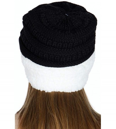Skullies & Beanies Winter Hats for Women Beanies for Women Cable Knit Double Layer Fur Fleece Cuff Thick Warm Cap - Bk/Iv - C...