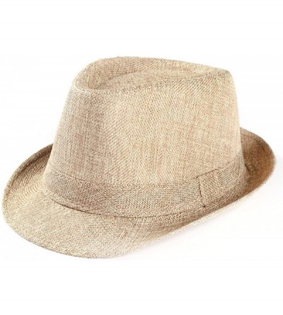 Sun Hats Summer Straw Fedora Hat for Women Classic Hat Cute Beach Panama Hats Cuban Trilby Hat - Beige - CJ18QDHU4NC $7.27