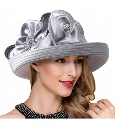 Bucket Hats Lady Church Derby Dress Cloche Hat Fascinator Floral Tea Party Wedding Bucket Hat S051 - S710-silver Grey - CD18N...