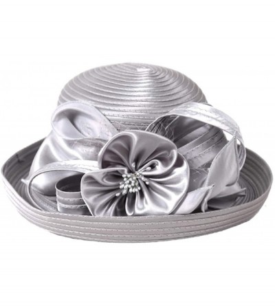 Bucket Hats Lady Church Derby Dress Cloche Hat Fascinator Floral Tea Party Wedding Bucket Hat S051 - S710-silver Grey - CD18N...