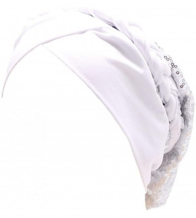 Skullies & Beanies Chemo Cancer Braid Turban Cap Ethnic Bohemia Twisted Hair Cover Wrap Turban Headwear - Sequins Circle Whit...