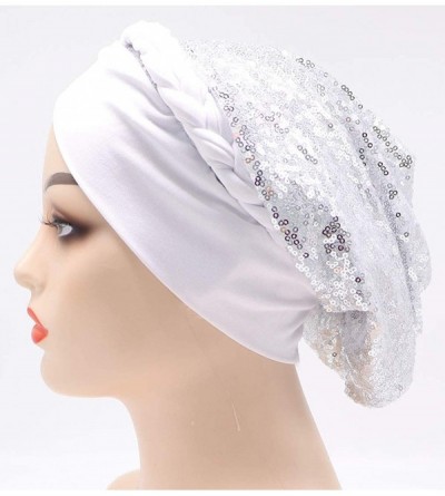 Skullies & Beanies Chemo Cancer Braid Turban Cap Ethnic Bohemia Twisted Hair Cover Wrap Turban Headwear - Sequins Circle Whit...