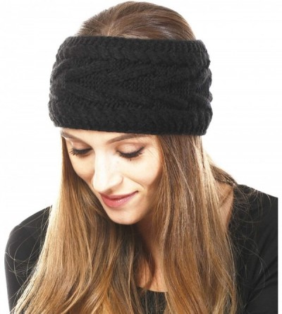 Cold Weather Headbands Women's Winter Soft Warm Knit Head Band Ear Warmer Head Wrap - Solid Cable - Black - C118IOU0TH6 $10.87