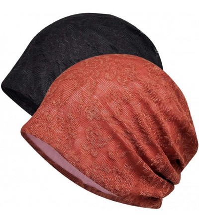 Skullies & Beanies Womens Cotton Beanie Lace Turban Soft Sleep Cap Chemo Hats Fashion Slouchy Hat - 2 Pack-10 - CJ192ZZA48Y $...