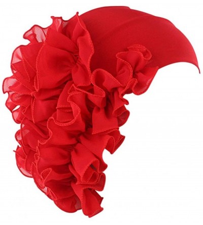 Cold Weather Headbands Womens Wrap Cap Flower Chemo Hat Beanie Scarf Turban Headband - Red - C318IO44G4C $6.99