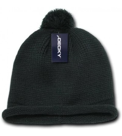 Skullies & Beanies Solid Roll Up Beanie with Pom - Black - CC11903BLPN $13.32