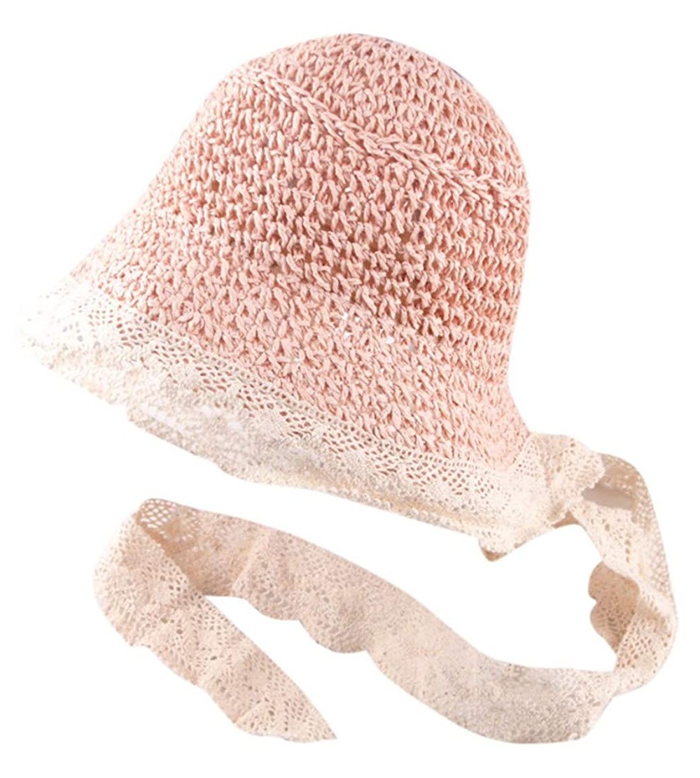 Sun Hats Parent-Child Style Adult Big Straw Hat Spring Summer Lace Stitching Tie Breathable Visor Straw Hat Beach Cap - CK18Q...