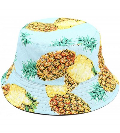 Bucket Hats Unisex Print Double-Side-Wear Reversible Bucket Hat - Pineapple Light Blue - C218X3XGUC7 $13.01