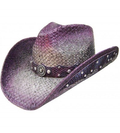 Cowboy Hats Straw Cowboy Hat Leather-Like Appliques Purple - CI182E34EUZ $66.59