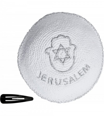 Skullies & Beanies Star of David Jewish KippahHatFor Men & Kids with Clip Beautifully Knitted - Silver - CO1880CE6A7 $20.40