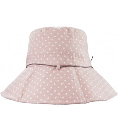 Sun Hats Womens Cotton Polka Dot Rippled Sun UV Protection Folding Bucket Hat Floppy Beach Cap - Pink - C7182M6YCI9 $8.56