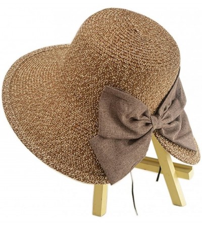 Sun Hats Women Elegant Bowknot Floppy Beach Straw Hats Wide Brim Packable Sun Cap - Bowknot Coffee - C118EZNI7Y0 $12.65
