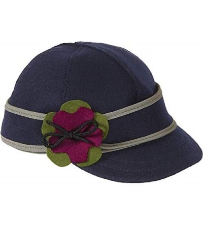 Newsboy Caps Lil' Petal Pusher Cap - Decorative Wool Hat with Earflap - Navy/Olive/Raspberry - CB18ZTYINWQ $63.90