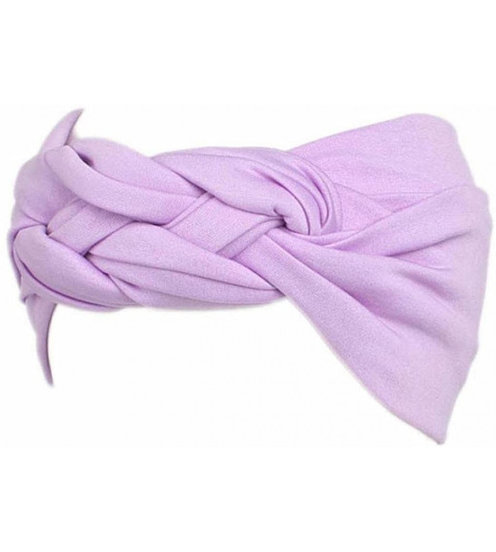 Headbands Elastic Headband- Boho Turban Warp Wide Hair Bands - Purple - CH18E7L023Q $9.95