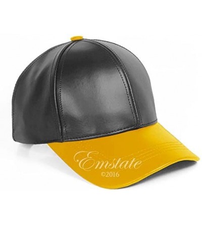 Baseball Caps Genuine Cowhide Leather Adjustable Baseball Cap Made in USA - Black/Gold - CF11D5VP7DX $15.58