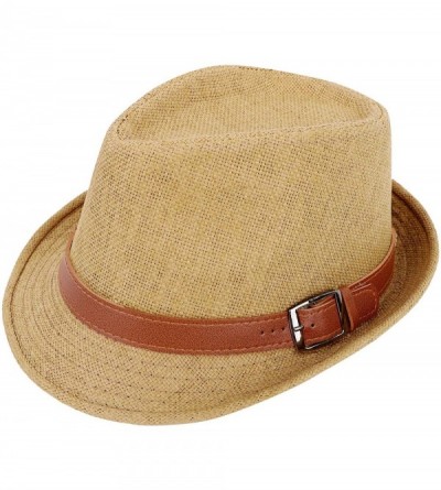 Fedoras Panama Style Trilby Fedora Straw Sun Hat with Leather Belt - A-khaki - CY12IOFZQ67 $13.80