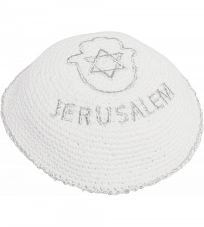 Skullies & Beanies Star of David Jewish KippahHatFor Men & Kids with Clip Beautifully Knitted - Silver - CO1880CE6A7 $9.71