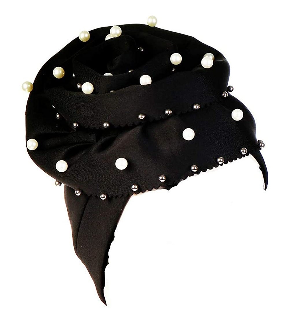 Skullies & Beanies Women Stretchy Turban Muslim Hat Headband Wrap Adult HeadWraps for Women - Black - C118UNQW4CX $8.40