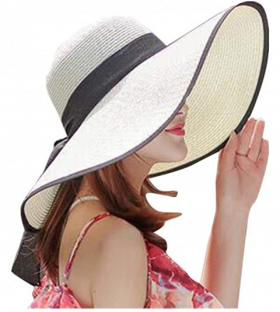 Sun Hats Womens Big Bowknot Brim Straw Wide New Hat Floppy Roll up Beach Cap Sun Hat Folding Beach Cap - K - C118NO30ULW $10.02