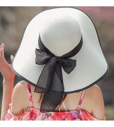 Sun Hats Womens Big Bowknot Brim Straw Wide New Hat Floppy Roll up Beach Cap Sun Hat Folding Beach Cap - K - C118NO30ULW $10.02