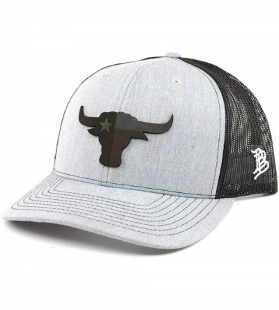 Baseball Caps Texas 'Midnight Longhorn' Black Leather Patch Hat Curved Trucker - Heather Grey/Black - CL18IGQ5RNT $27.32