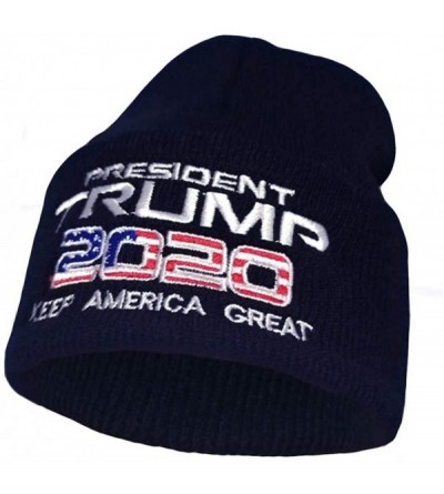 Skullies & Beanies Keep America Great 2020 Donald Trump Unisex Cuffed Plain Skull Knit Hat Cap - Navy 004 - CR18YKRAIE3 $8.96