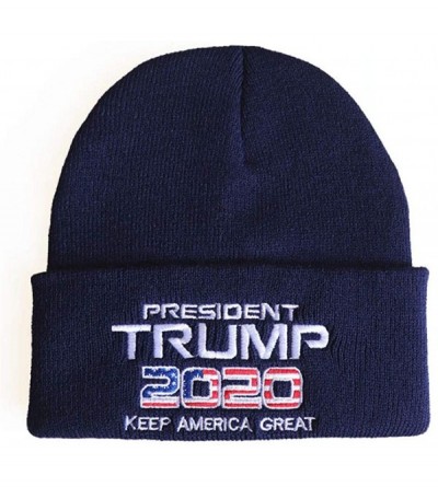 Skullies & Beanies Keep America Great 2020 Donald Trump Unisex Cuffed Plain Skull Knit Hat Cap - Navy 004 - CR18YKRAIE3 $8.96