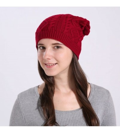 Skullies & Beanies Chunky Knit Beanie Stretch Unisex Braided Cable Slouchy Winter Hats Skip Cap - Dates Red - C8187EYEM9I $7.56