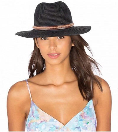 Sun Hats Straw Panama Hat Summer Fedora Straw Foldable Beach Sun Hat UPF50+ Unisex - Black - CF18QMZ4809 $11.11