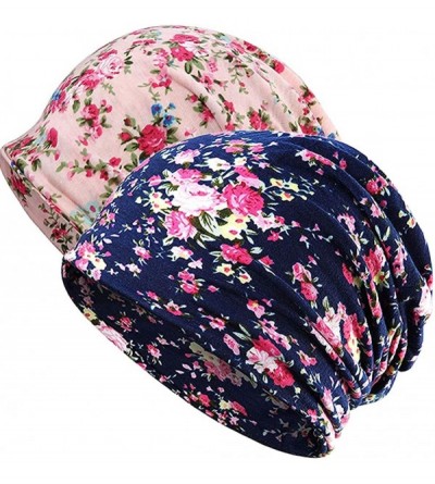 Skullies & Beanies Chemo Caps Cancer Headwear Infinity Scarf for Women - 2pack Pink/Navy Flower - CX18T27IA8Z $30.86