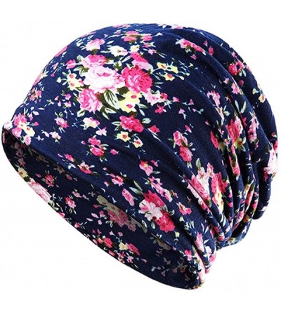 Skullies & Beanies Chemo Caps Cancer Headwear Infinity Scarf for Women - 2pack Pink/Navy Flower - CX18T27IA8Z $13.79