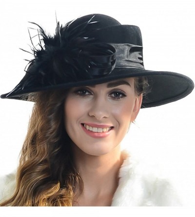 Fedoras Women Wool Felt Plume Church Dress Winter Hat - Feather Style-black - C811MJML7TR $22.57