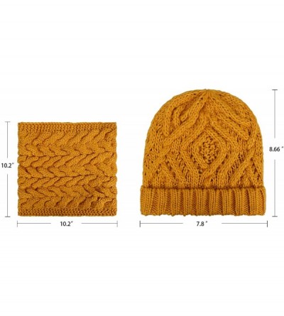 Skullies & Beanies Womens 2-Pieces Winter Beanie Hat Scarf Set Warm Knit Skull Cap Hats & Scarf for Women - Yellow - CI1920O7...