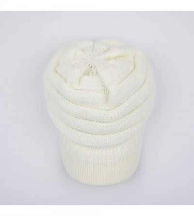 Skullies & Beanies Hatsandscarf Exclusives Women's Ribbed Knit Hat with Brim (YJ-131) - Ivory With Ponytail Holder - CC18XKN6...