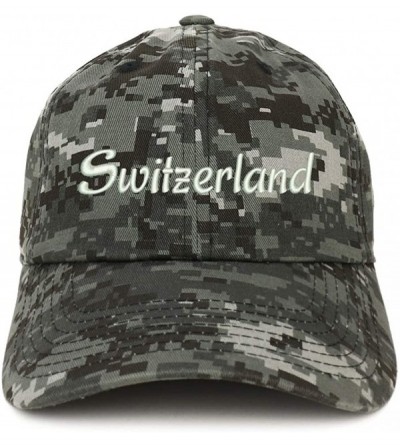Baseball Caps Switzerland Text Embroidered Unstructured Cotton Dad Hat - Digital Night Camo - CX18K6SWCTK $18.13