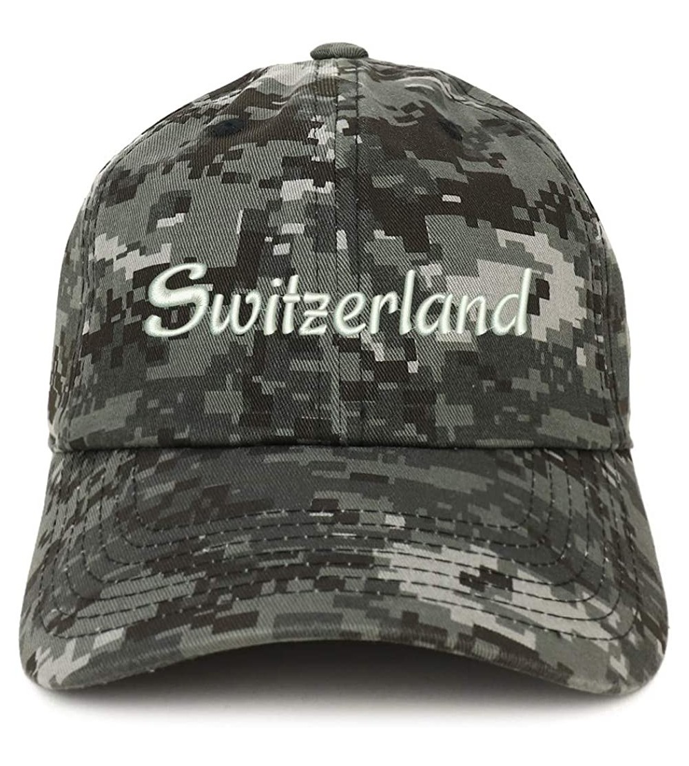 Baseball Caps Switzerland Text Embroidered Unstructured Cotton Dad Hat - Digital Night Camo - CX18K6SWCTK $18.13