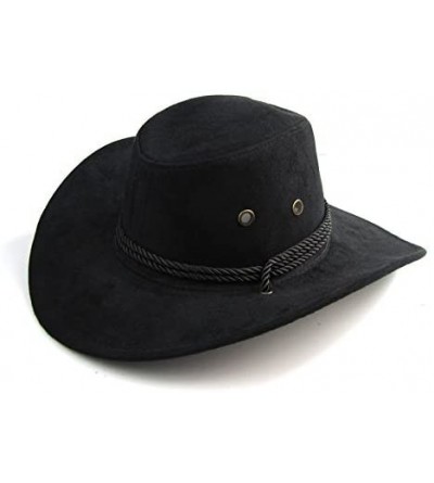 Cowboy Hats Unisex Western Outback Cowboy Hat Men's Women's Style Faux Felt Fedora hat - Black - C718CNNLA39 $9.77