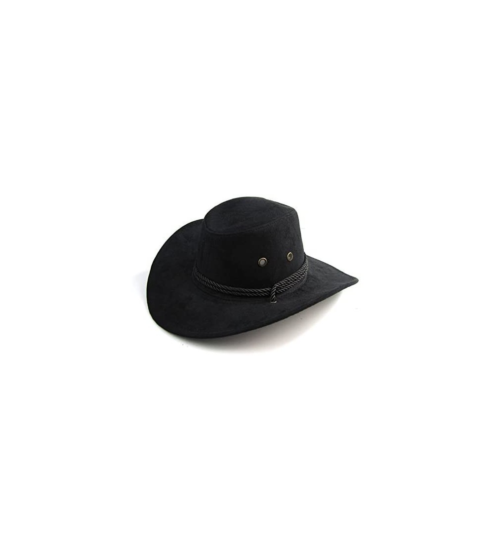 Cowboy Hats Unisex Western Outback Cowboy Hat Men's Women's Style Faux Felt Fedora hat - Black - C718CNNLA39 $9.77
