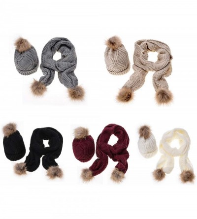 Skullies & Beanies Women Girls Cable Knit Beanie Skully Cap Warm Soft Pom Pom Hat Scarf Set - White - CH18ASE3D6S $17.36
