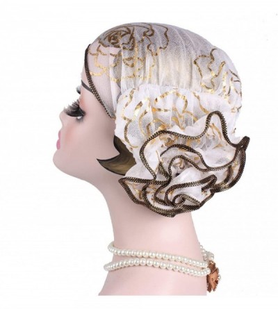 Sun Hats Shiny Turban Hat Headwraps Twist Pleated Hair Wrap Stretch Turban - White Flower - C4198HLNU95 $8.30