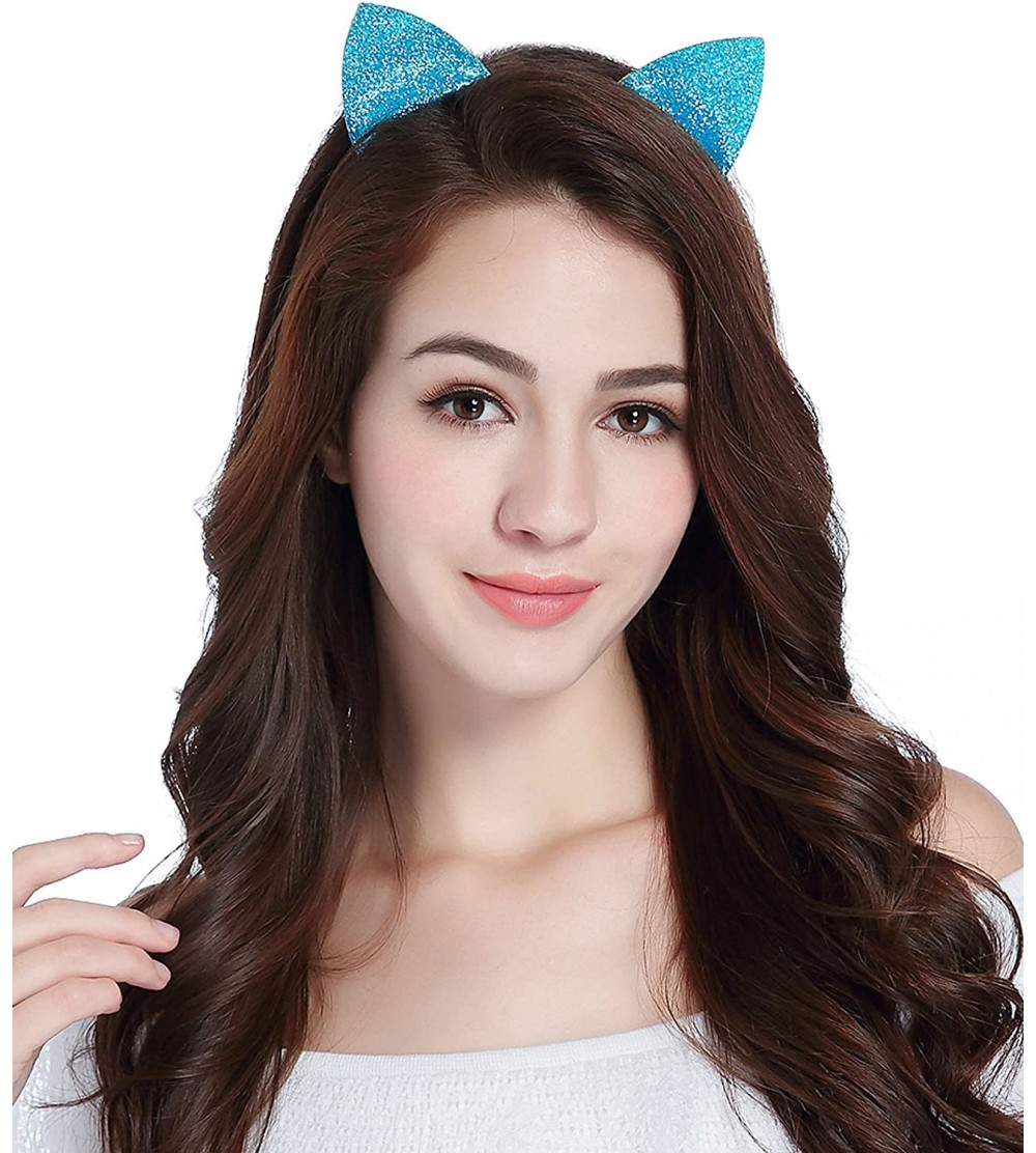 Headbands Christmas Headband Glitter Antlers Cat Ears Holiday Cosplay Party Costume - A - Blue - Cat Ears - CF184RQ0MCD $9.33