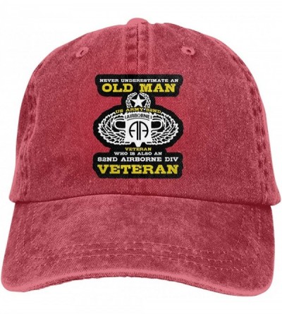 Baseball Caps 82Nd Airborne Division Veteran Vintage Adjustable Denim Hat Baseball Caps for Man and Woman - Red - CR18W58ELY3...