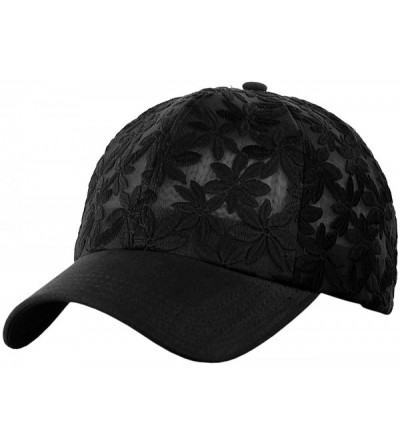 Baseball Caps Women's Floral Lace Panel Vented Adjustable Precurved Baseball Cap Hat - Black - CL11M3CMP2L $16.12