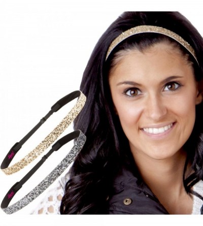 Headbands Women's Adjustable NO Slip Skinny Bling Glitter Headband - Gunmetal & Gold - CD11MNIWW2N $14.20