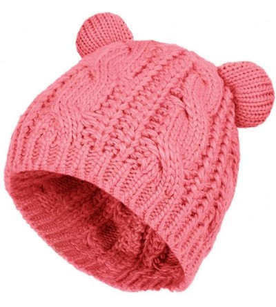 Skullies & Beanies Cute Knitted Bear Ear Beanie Women Winter Hat Warmer Cap - Watermelon Red - CZ188C4GY72 $9.57